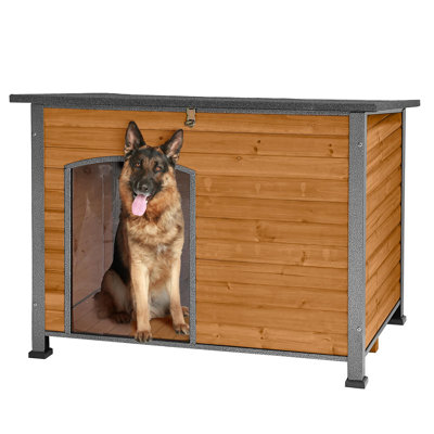 Niche pour chien pour petits et grands chiens, abri pour chien intérieur et extérieur avec plancher surélevé, chenil imperméable durable, niche pour chien avec structure en fer - anti-morsure