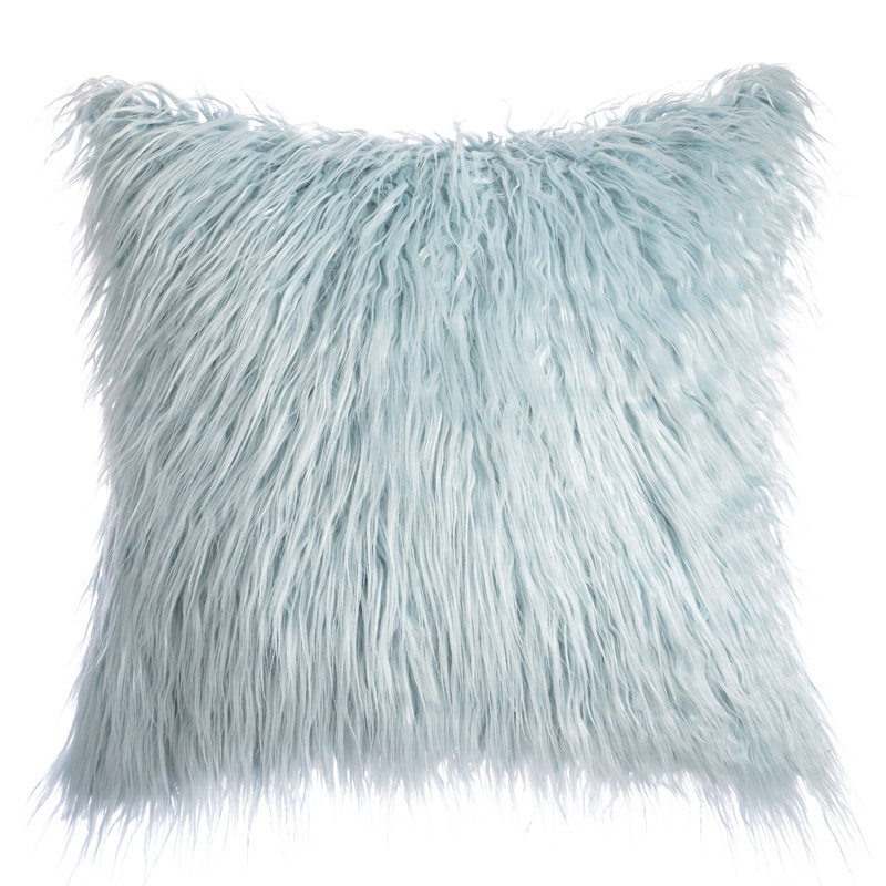 Housse de coussin carré en fausse fourrure avec insert, 18 po x 18 po, Bleu clair, Polyester