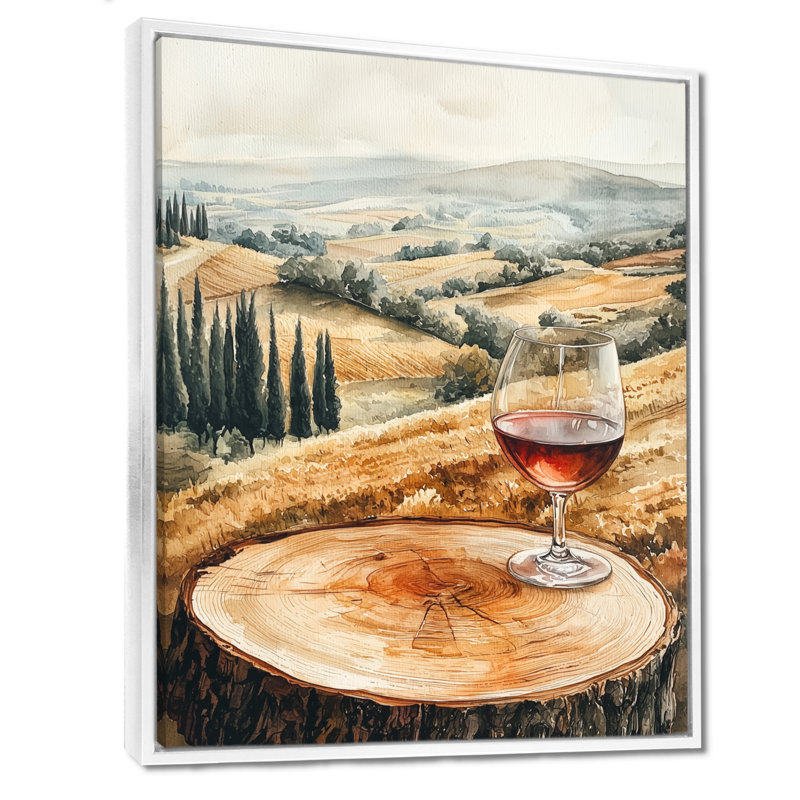 «Gracilyn Vineyard with Glass Of Wine In Provence Landscape III», reproduction d'art sur toile, H 32 po x l 24 po, Blanc
