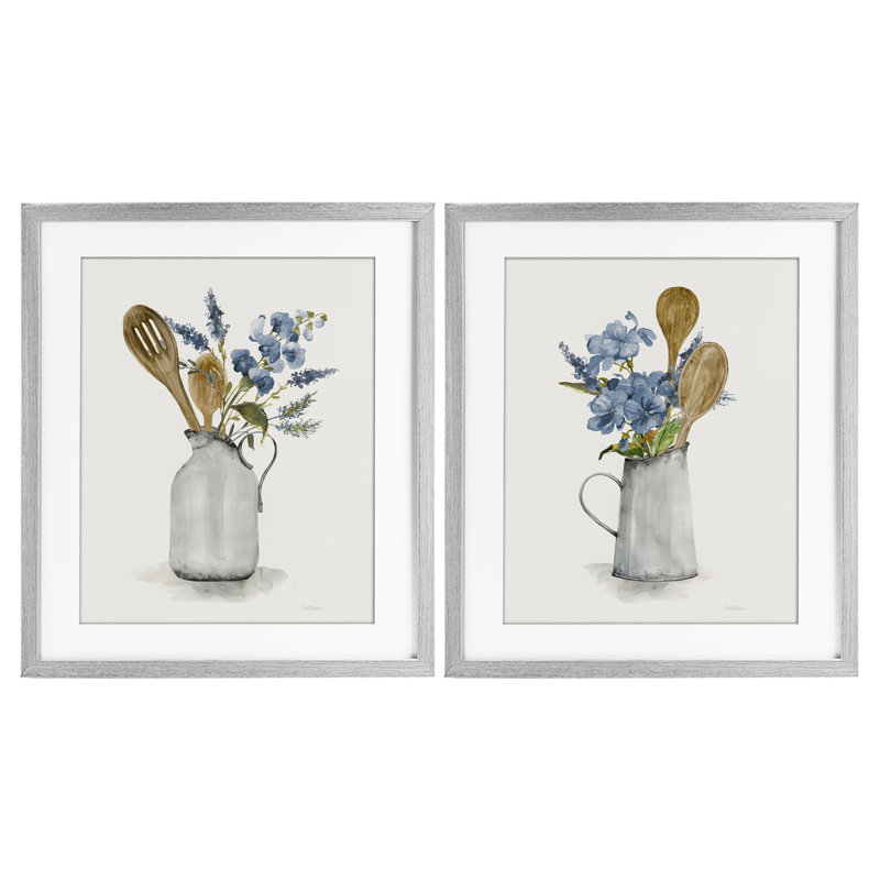 Kitchen Pitcher Bouquets, ensemble de 2 impressions encadrées sous verre, design par Carol Robinson, H 21 po x l 17 po