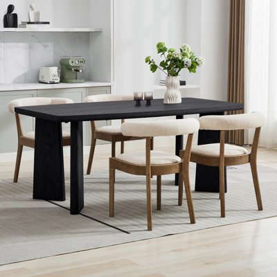 Modern Dining Table Set, Rectangular Dining Table And Upholstered Barrel Back Dining Chair With Solid Wood Frame For Dining Room/Kitchen