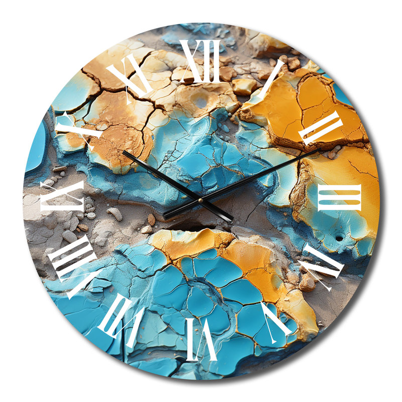 Horloge murale Lava Marble Art, orange liquide et bleu III, Moyenne