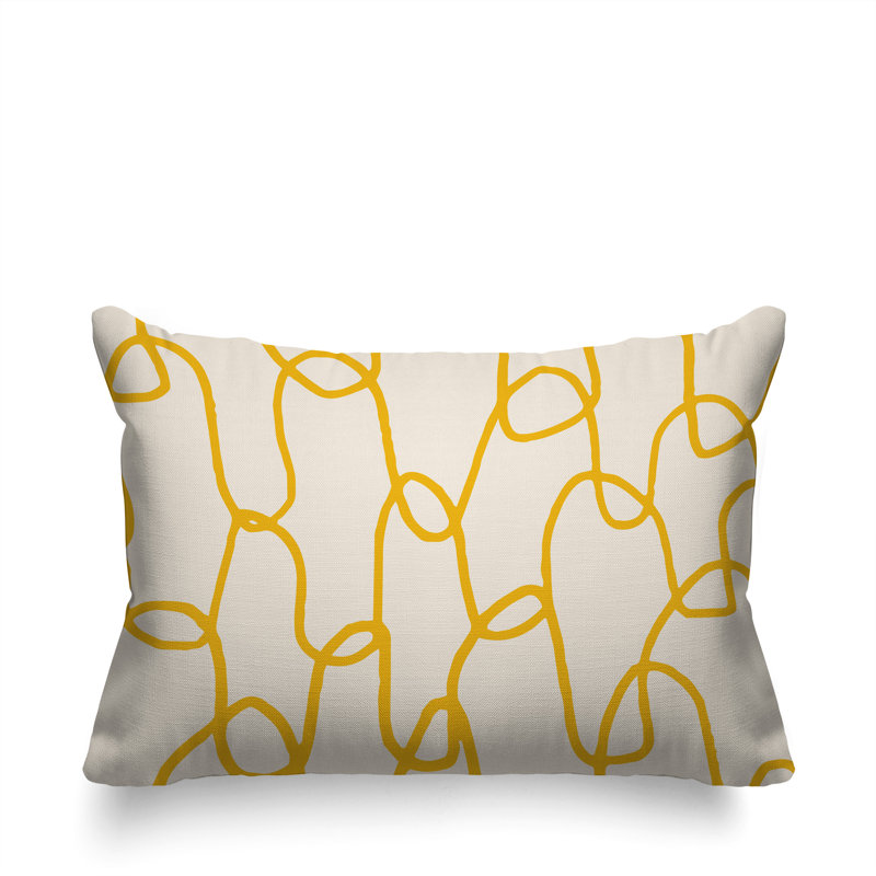 Oreiller rectangulaire réversible intérieur / extérieur Fina, Jaune / noir / blanc cassé, H 14 po x l 20 po
