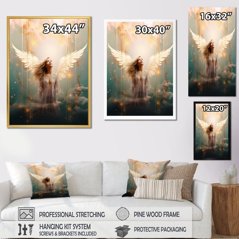 Glorious Ascendant Angel - impression, Cadre simple argenté, H 44 po x l 34 po x P 1,5 po
