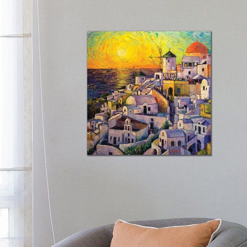 Sunset in Santorini 1 Piece Wrapped Canvas Painting, 66.04 cm H x 66.04 cm W x 3.175 cm D