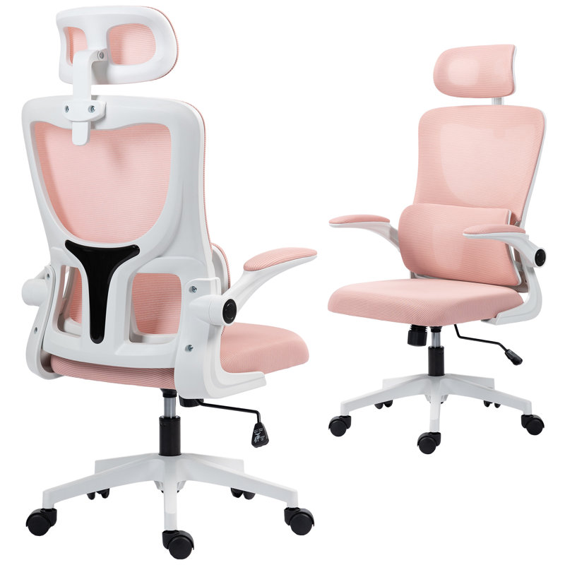Mesh Office Chair with Adjustable Headrest, Lumbar Support, Pink