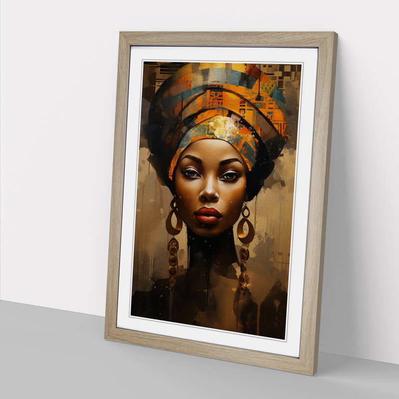 XYZ-FRM-V1223-1771 African Woman Dadaism - Single Picture Frame Print on Wood, Oak, 64cm H x 46cm W x 2cm D