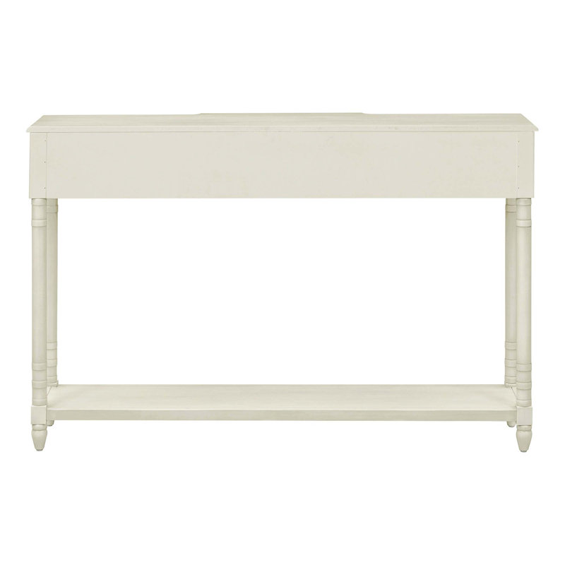 Console de 52 po Ingber, table d'entrée, table de couloir avec tiroirs saillants et longue tablette Ingber, Blanc antique