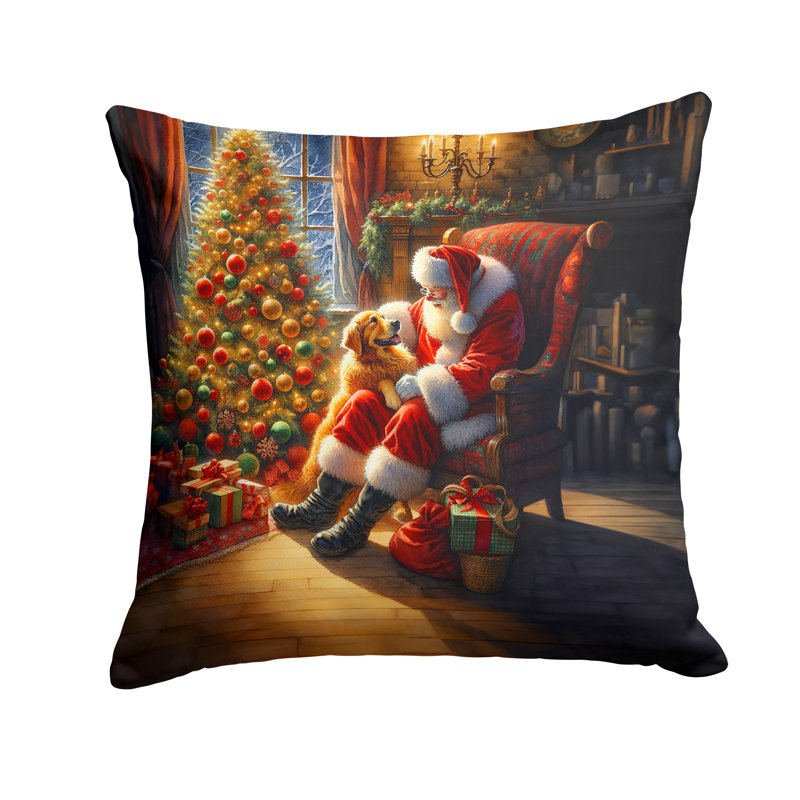 Coussin Golden Retriever and Santa Claus, H 18 po x l 18 po