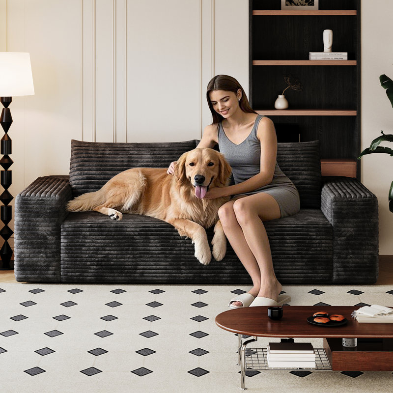 63" 2Setaser Sofa, Black Fabric