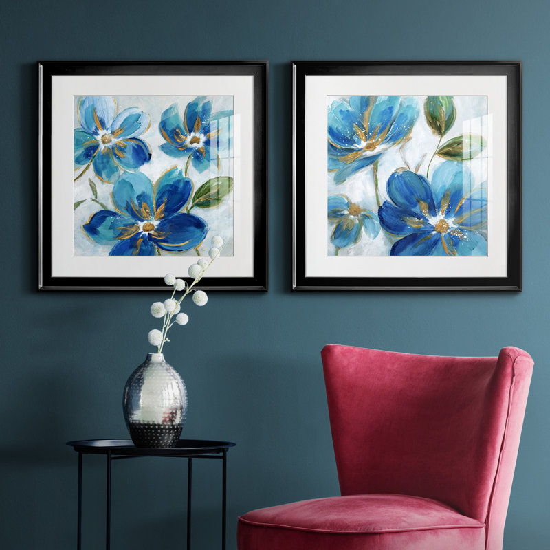 Flowering Blues I - ensemble de 2 reproductions de cadres photo, H 30,5 po x l 61 po x P 1,5 po, Noir