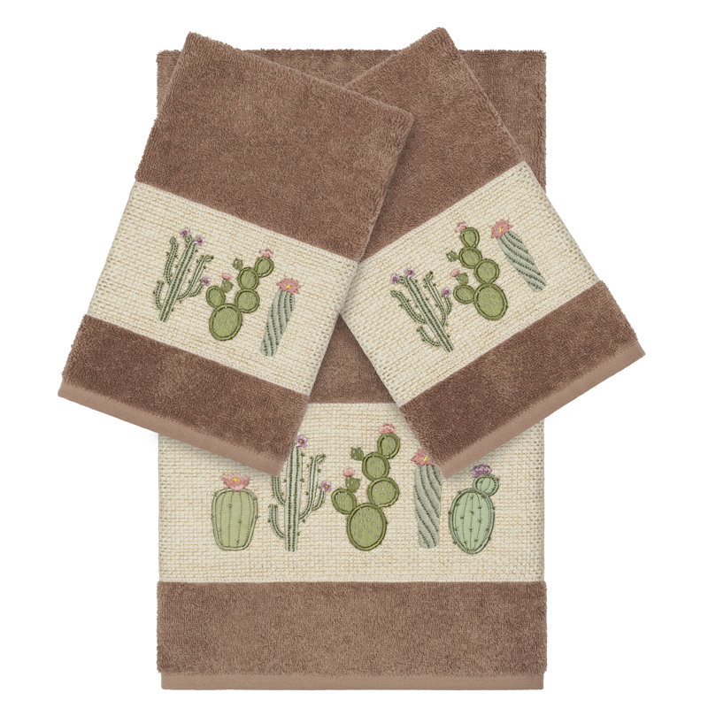Mila 100% Turkish Cotton Embellished 3 Piece Towel Set, Latte