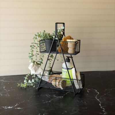 17 Stories Two Tiered Baskets Black Metal