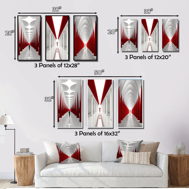 Ensemble d'art sur toile, "Red White Dream", 3 pièces - "Red White Path To The Dream", Toile tendue, H 32 po x l 48 po
