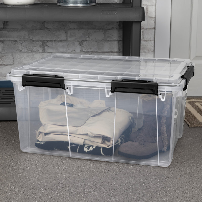 Sterilite 80Qt Gasket Box, Stackable Storage Container with Lids, Black, 12 Pack