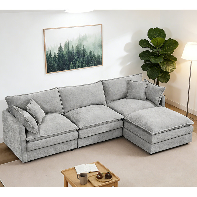 3-Seater Comfy Cloud Couches With Movable Ottoman