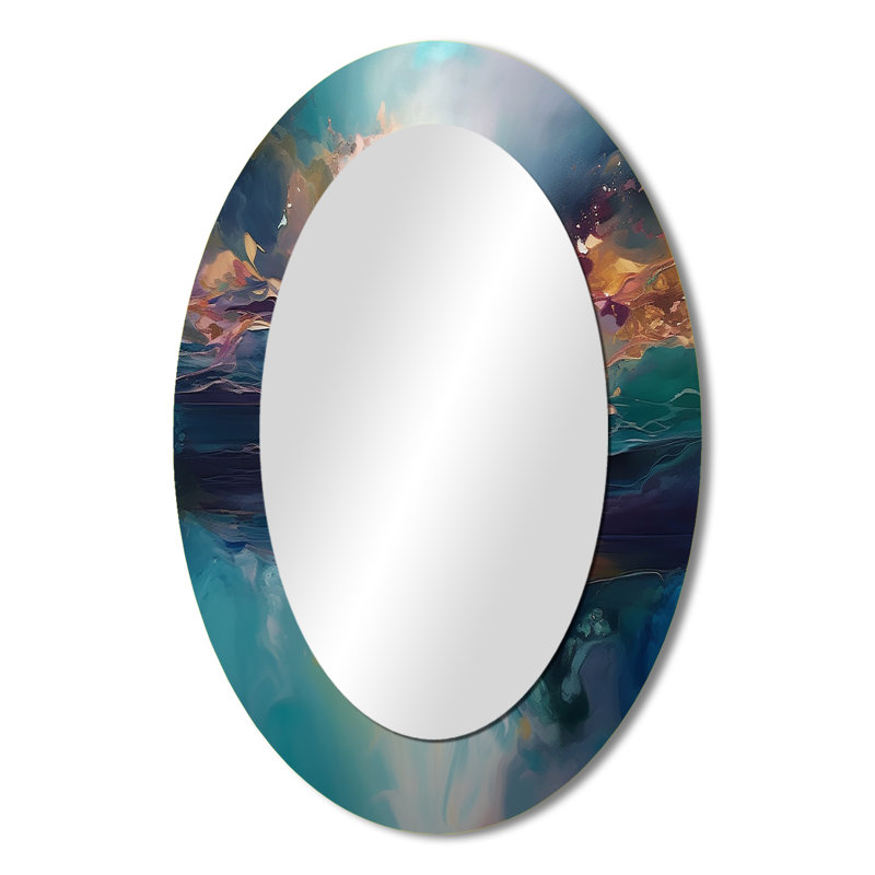 Coucher de soleil sur l'ocÃ©an aux nuances de bleu - Miroir dÃ©coratif ovale Â« Paysages Â» sur support mÃ©tallique