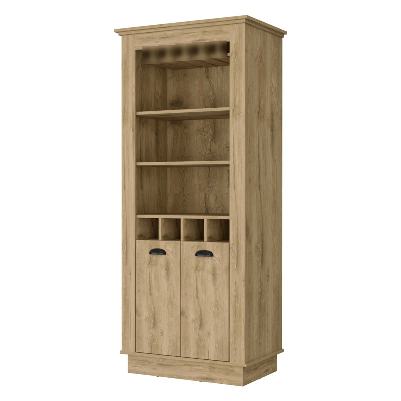 Functional 4-built In Wine Rack Cabinet - Wood Bar Cabinet: 4 Slots, Bottle Storage & Holder, Brown