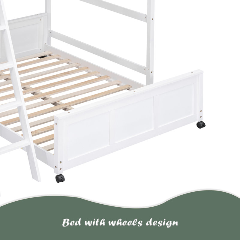 Lit superposé avec bureau, Lit superposé double sur double, Blanc