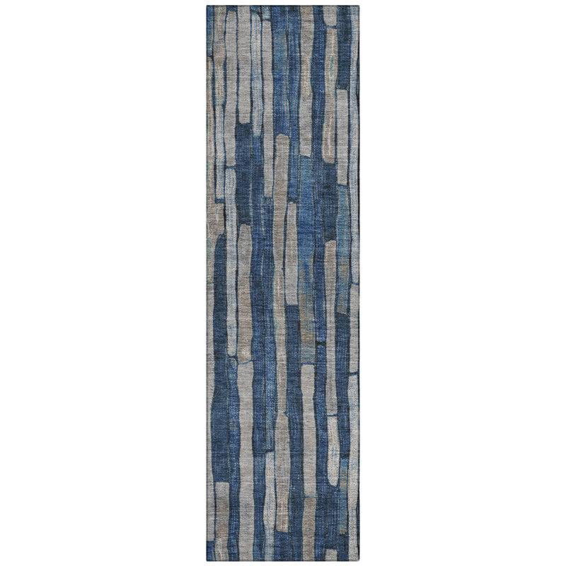 Brienna Blue Washable Indoor-Outdoor Rug - , 2'3" x 7'6"