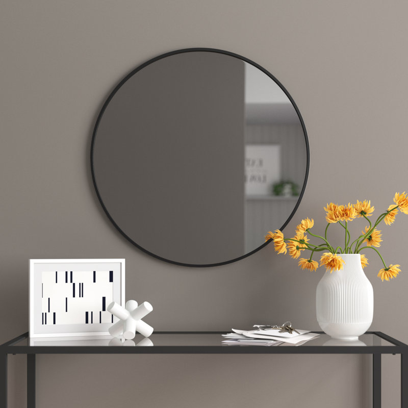 Aloysius Metal Flat Wall Mirror, 24" H x 24" W, Brass, 1