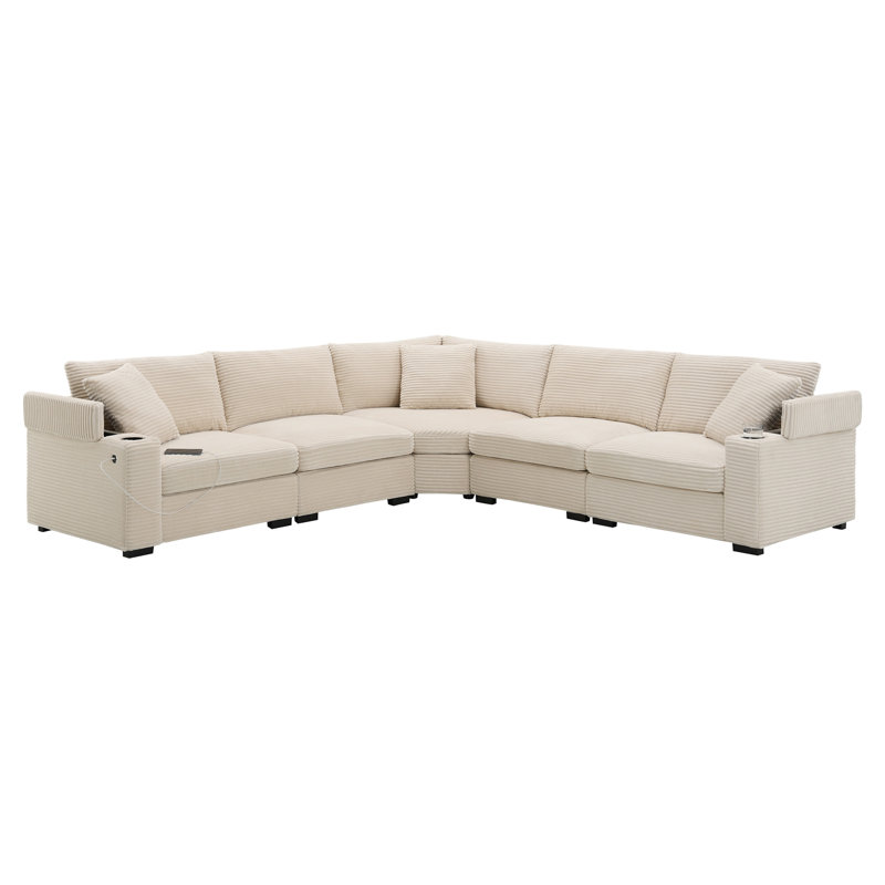 Canapé modulaire convertible en forme de L 106 po, Velours côtelé beige