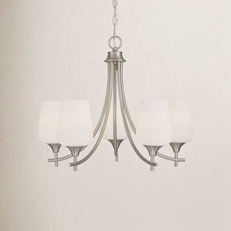 Breena 5-Light Chandelier, Satin Nickel, White