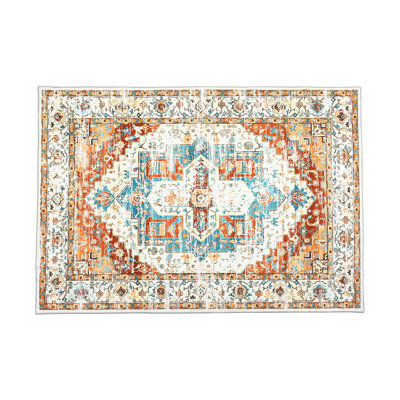 5'x7' Oriental Vintage Washable Area Rug, Non-Slip Thin Soft Carpet for Home Office, Red Brown