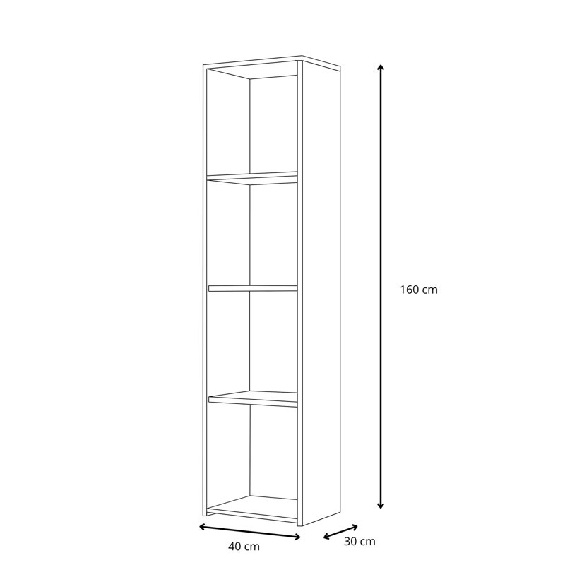 160cm H Library Bookcase, (3 Shelves) 160cm H x 40cm W x 30cm D, Grey