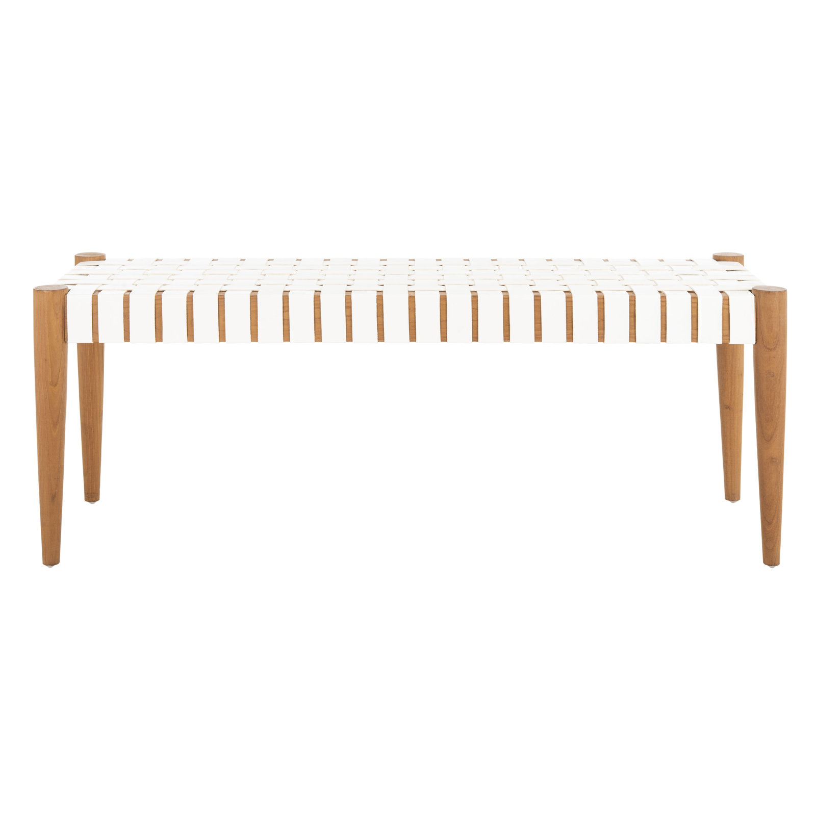 Orin 47" Woven Leather Dining Bench, White Faux Leather