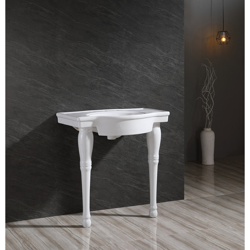 Lavabo de salle de bain console rectangulaire en céramique avec trop-plein Templeton