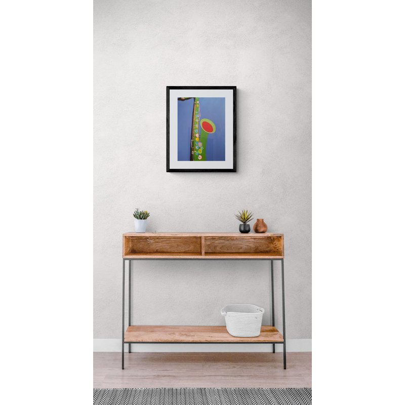 Saxophone On Blue by Sue Graef, Black Framed Paper, 20" H x 16" W