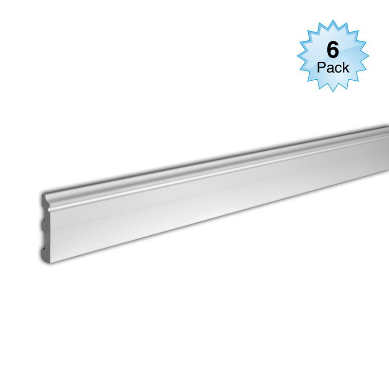 Modern Primed White Polystyrene Baseboard Moulding 8-ft Pack of 6