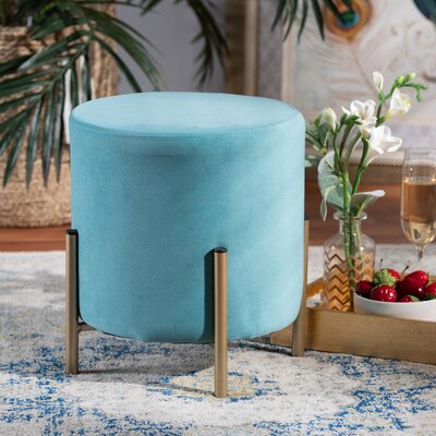 Contemporary Glam And Luxe Sky Blue Velvet Fabric Upholstered And Gold Finished Metal Ottoman -  Everly Quinn, EE457D1F948C4031B0C911F78C85F5BF