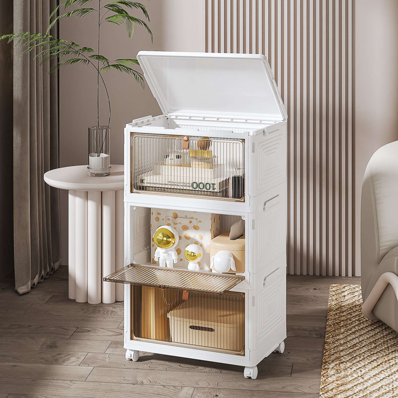 Canas  Plastic Foldable Stackable Storage Bin Double Door With Lids And Wheels Display Case Showcase Closet Rectangle Box Organizers And Storage For Electronics, Clothes, Toys