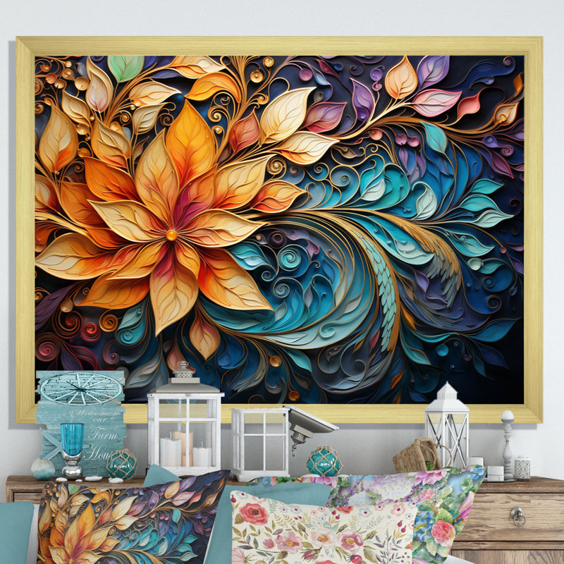 Art indien coloré Mystic Rangoli I - Art mural indien, H 12 po x l 20 po x P 1 po, Cadre doré simple