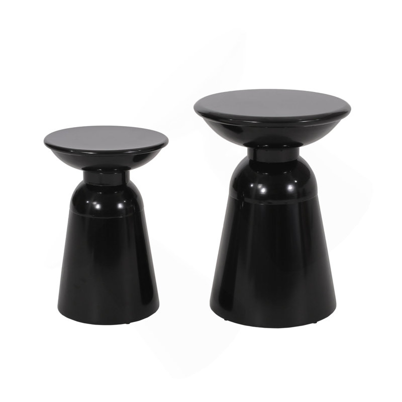 Serenita Outdoor Iron Side Tables With Flared Design, Set Of 2, Black