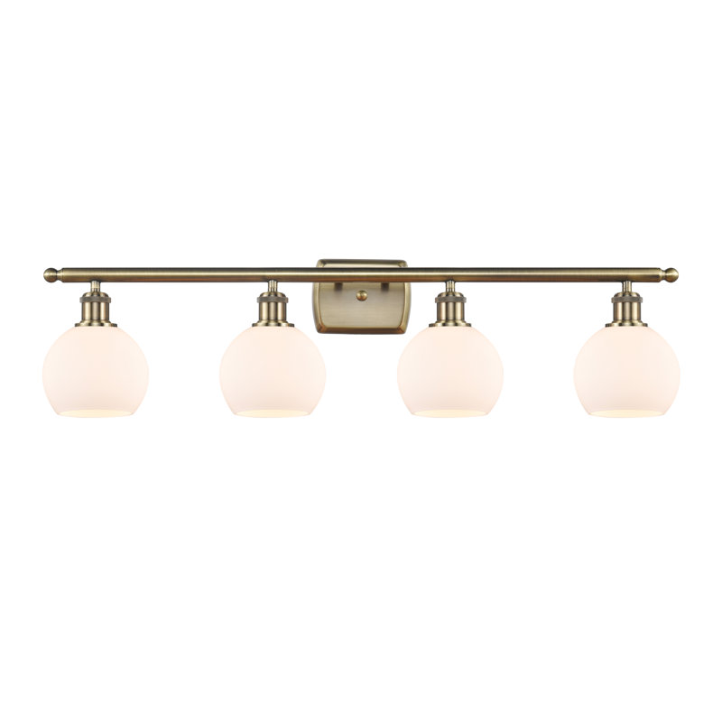 Éclairage pour salle de bain 4 lumières Cindi, Laiton antique, Blanc mat, Incandescente