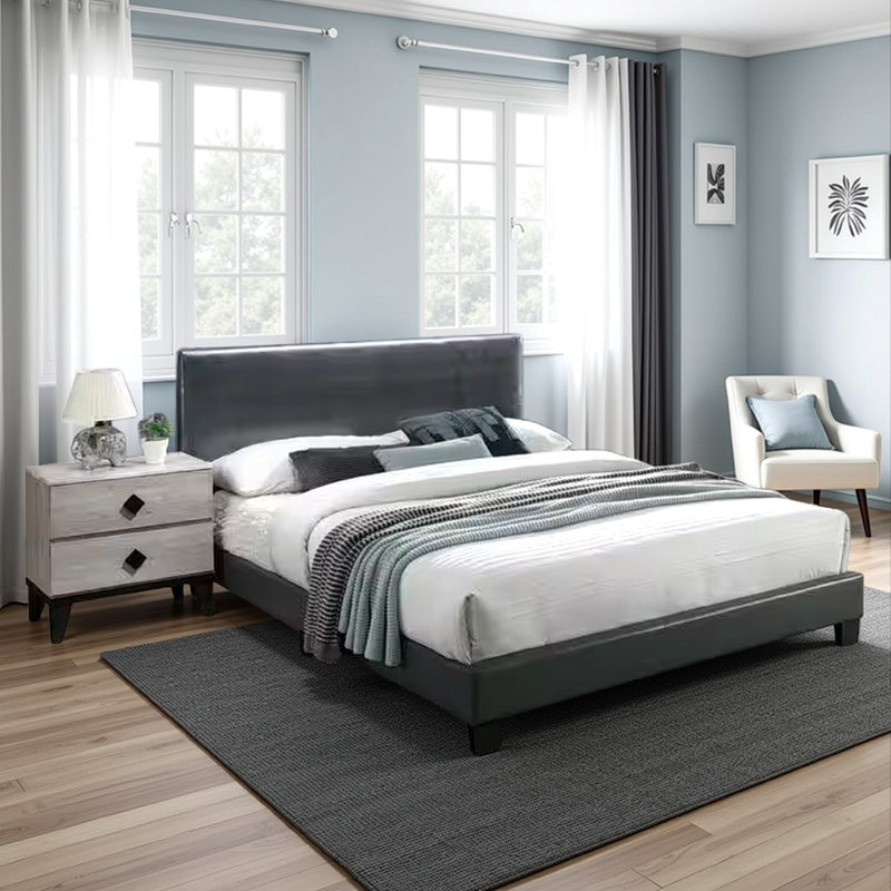 Lit plateforme tapissier Cuomo, Gris, Grand