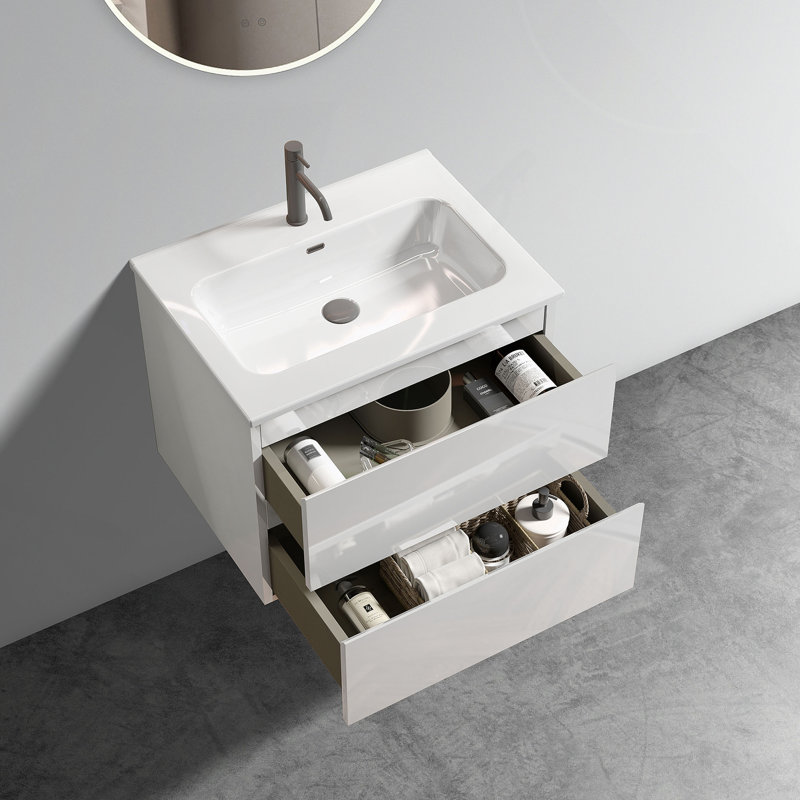 Meuble-lavabo mural 24 po avec lavabo mural, Blanc