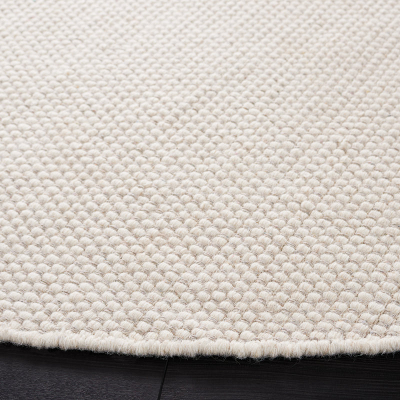 Tapis de couleur unie en laine / coton tissé à la main de couleur unie en ivoire, Rond 7 pi