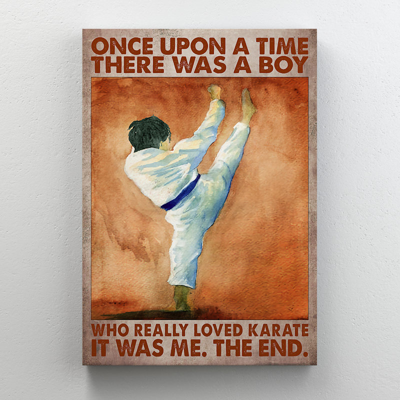 Boy Practicing Karate Brown Background - Once Upon A Time… - 1 Piece Rectangle Graphic Art Print On Wrapped Canvas