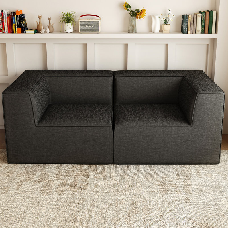 Compression  Comfy Cloud 76" Wide 2-Seat Modular Sofa Couch Upholstered Sectional, No Assembly Required, Black