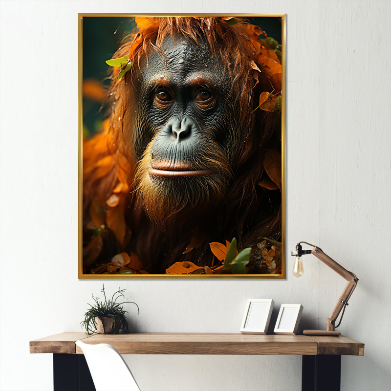 «Apes Portrait Impressionist Jungles», reproduction sur toile, Cadre flottant doré, H 20 po x l 12 po