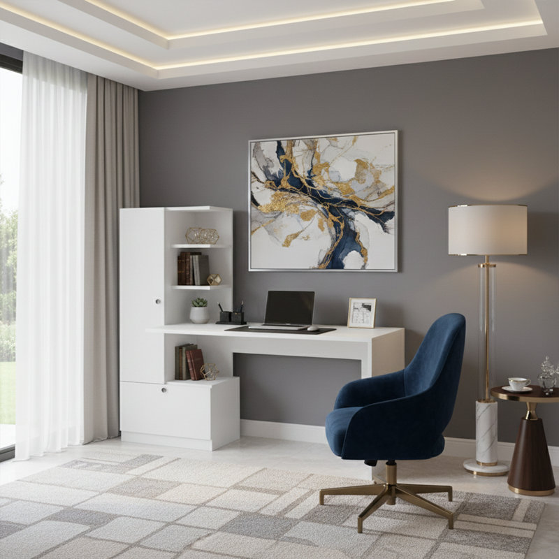 Aleksi 58.9'' W Rectangle Computer Desk, Right, White