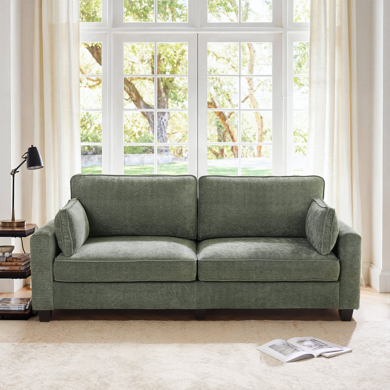 80.71'' Upholstered Square Arm Standard 3-Seater Sofa, Grayish Green Chenille