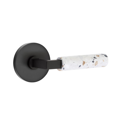 Mortaise intérieure Emtek Select avec rosette à disque et tige carrée en L, levier Terrazzo clair