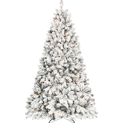 4.5ft Flocked Christmas Tree, 250 Ul Lights, 24 Pine , Snowy Branches, 498 Tips, Hinged Structure, Base - Realistic Tree For Home Parties Approved Natural Stand Add A Shine To Your