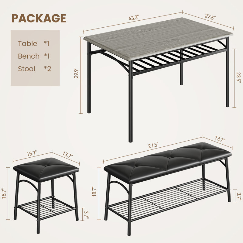 Dining Room Table Set for 4, Grey