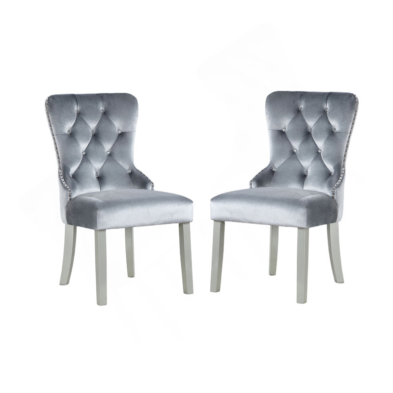 Glam gris foncé Flannelette 2Pcs chaises d'appoint capitonnées en acrylique capitonné Design à oreilles